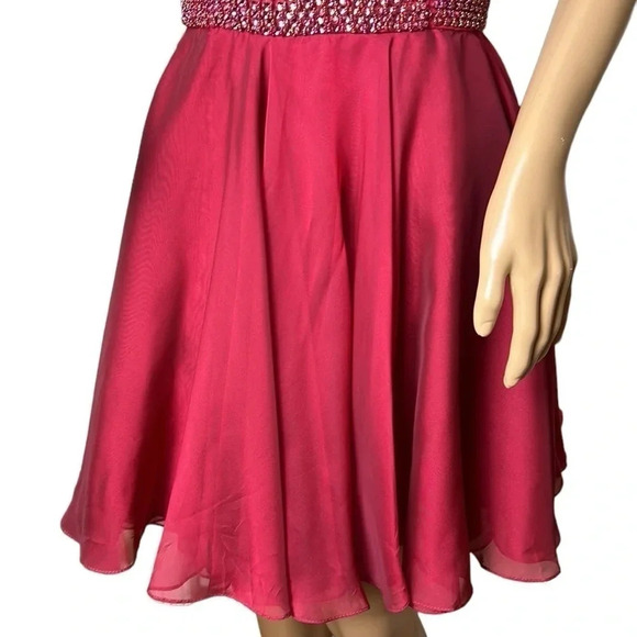 SHERRI HILL corset strapless flounce skater dress,rhinestones fit&flare,glam,red - Picture 5 of 16